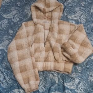 Plaid Sherpa Cropped Hoodie